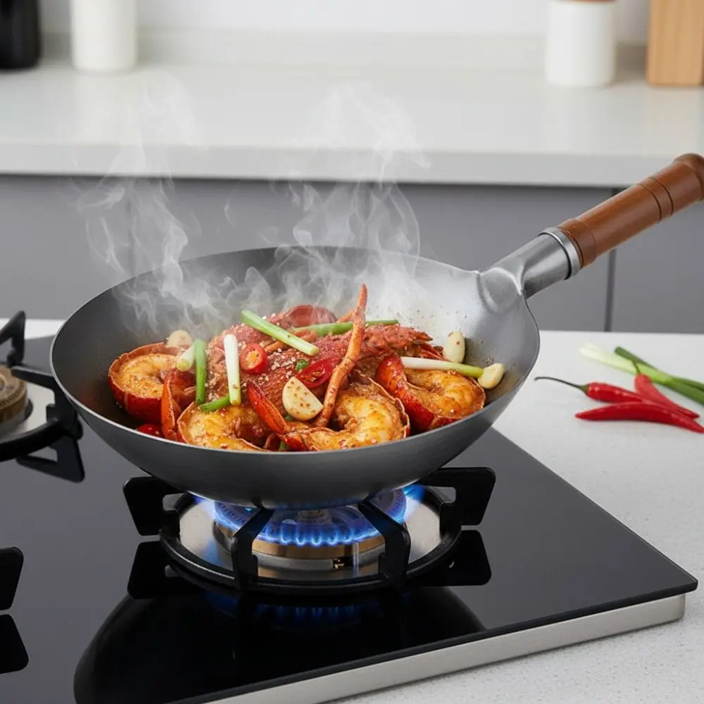 

No Coating Hand Hammered Iron Wok Round-bottomed Universal Chinese Traditional Frying Wok Scratch Resistant 30CM Cooking Pot