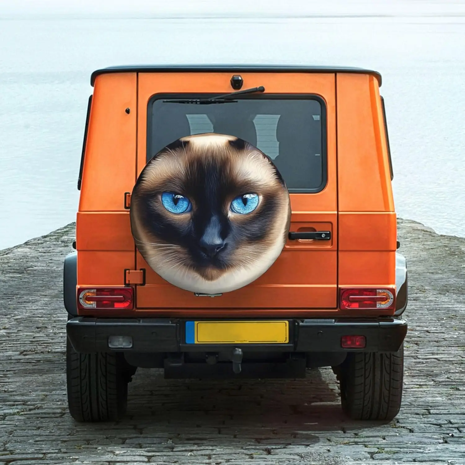 Capa de Pneu com Rosto de Gato Siamês e Olhos Azuis, Protetor de Roda Durável para SUV, Caminhão e Trailer
