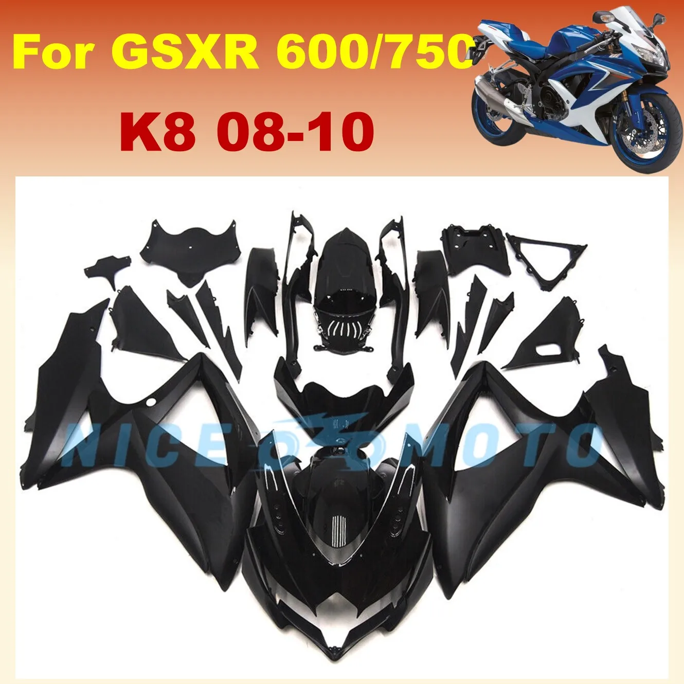 Motorcycle Accessories Fairings Set for SUZUKI GSXR600 750 2008 2009 2010 Black GSXR750 08 09 10 Rebuild Bike Change Fairing kit