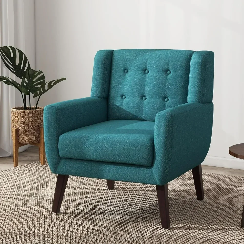 

Living Room Chairs, Mid Century Upholstered Armchair, Comfy Single Lounge Sofa, Living Room Tufted Armrest Chair, Turquoise Blue