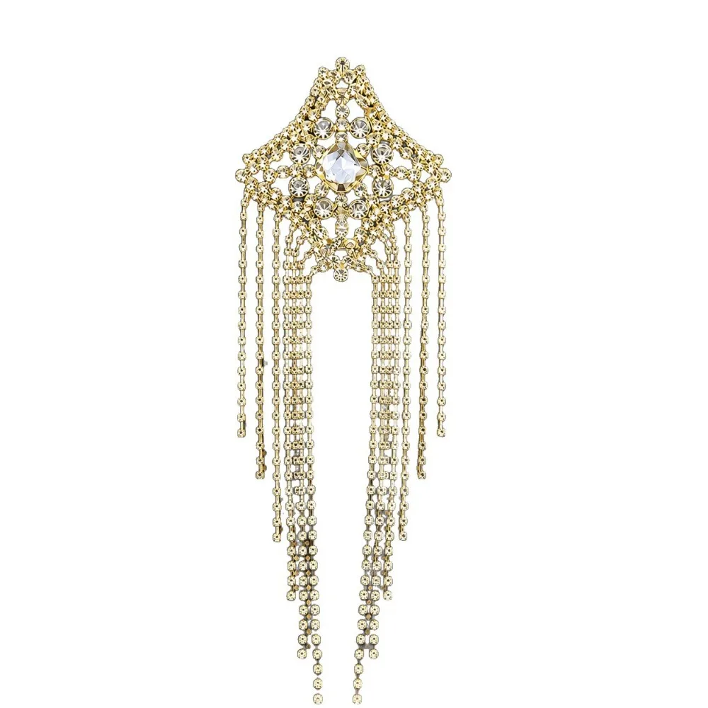 Rhinestone Shoulder Epaulets Sparkly AB Crystal Fringe Shoulder Ornament Exaggerated Lightweight Clothing Accessory Prom Party
