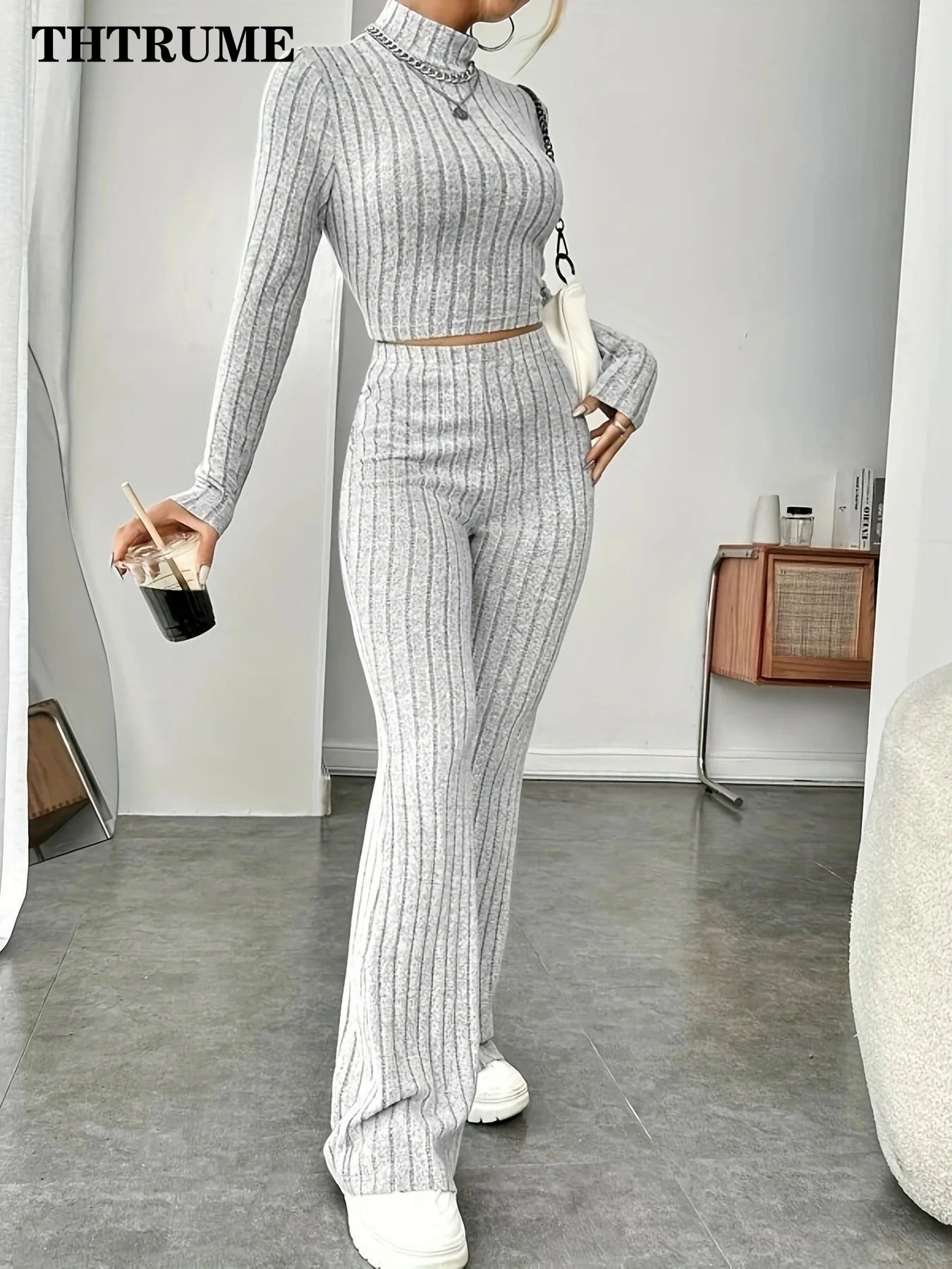 Women Fashion Solid Color Streetwear Autumn Winter Elegant Round Neck Tops Loose Pants Suit Casual Holiday Sport Two Piece Sets