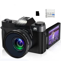 2024 48MP Digital Camera 4K Vlogging Camcorder 3.0 Flip Screen Selfie Digital Webcam For Tiktok Wide Angle Macro Lens