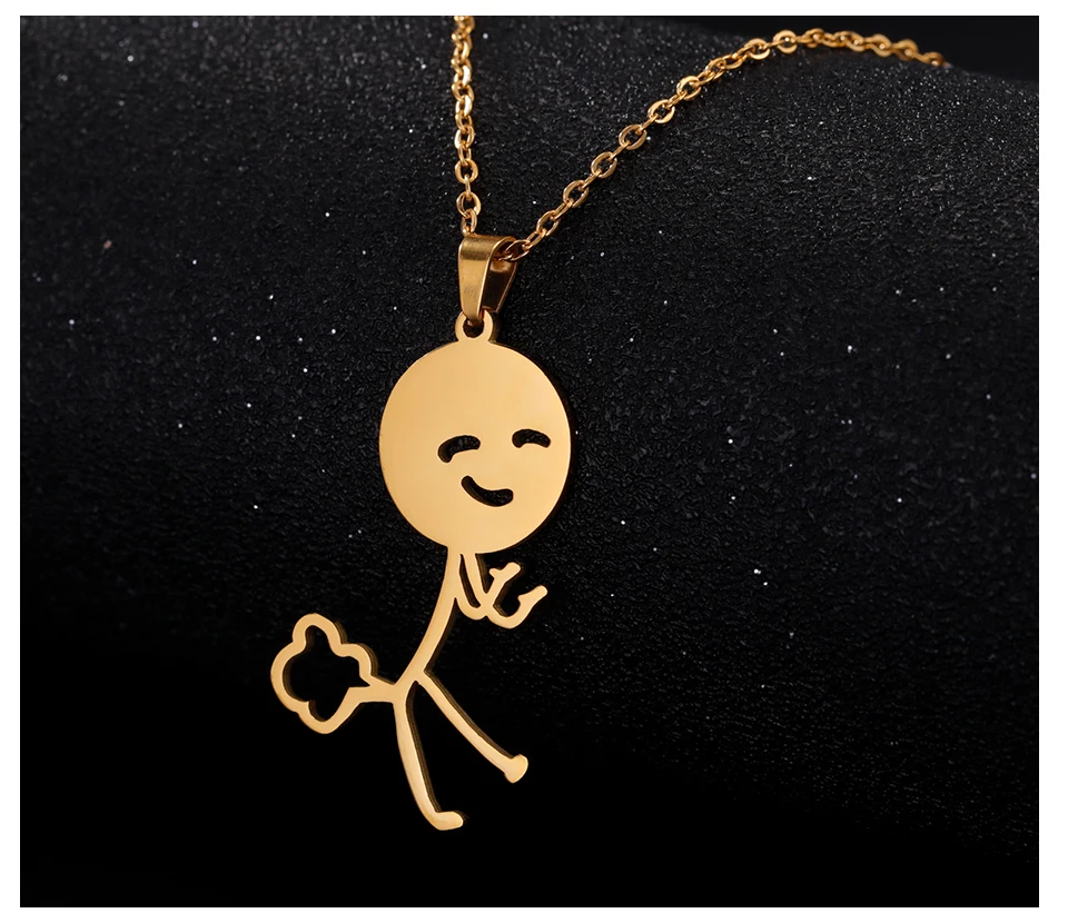 Teamer Hip Hop Mittelfinger Stickman Halskette Rock Punk Lustige Doodle Anhänger Halskette für Frauen Männer Trend Schmuck Geschenk – Detail 12