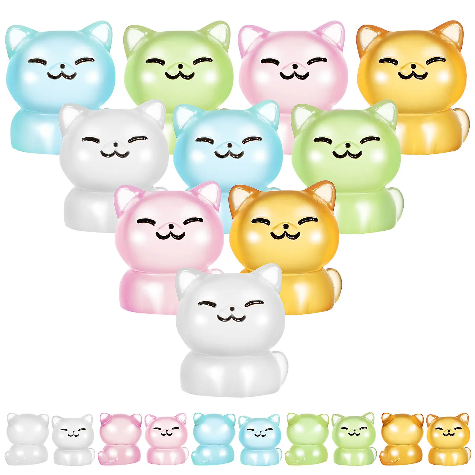 20Pcs Mini Resin Cats Glow in Dark Exquisite Detail Tiny Feline Decorations for Dollhouse Mini Gardens Bonsai Micro Landscape