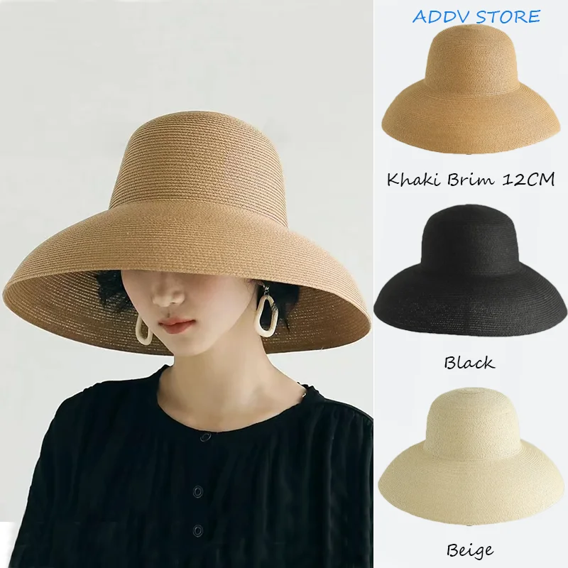 

Beach Holiday Big Sun Hat French Summer Hepburn Style Vintage Design Big Eaves Straw Hats for Women Girls Solid Color