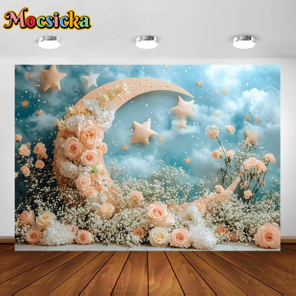 Mocsicka Photography Background Moon Flower Garden Decoration Backdrop Baby Shower Newbron Birthday Party Prom Studio Banner