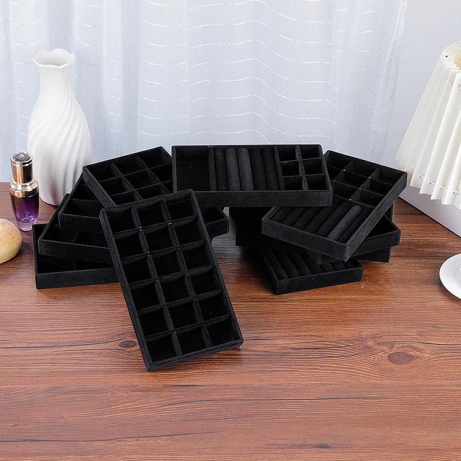 1Pc, Flocking Jewelry Box Jewelry Tray, Color: Black，Bag
