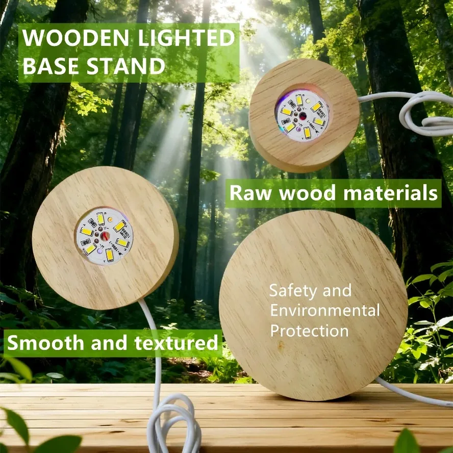 100/80/60mm LED Chip Switch USB Wood Desktop Decorative Lights Remote Control Light Base Display Light Support Ornament