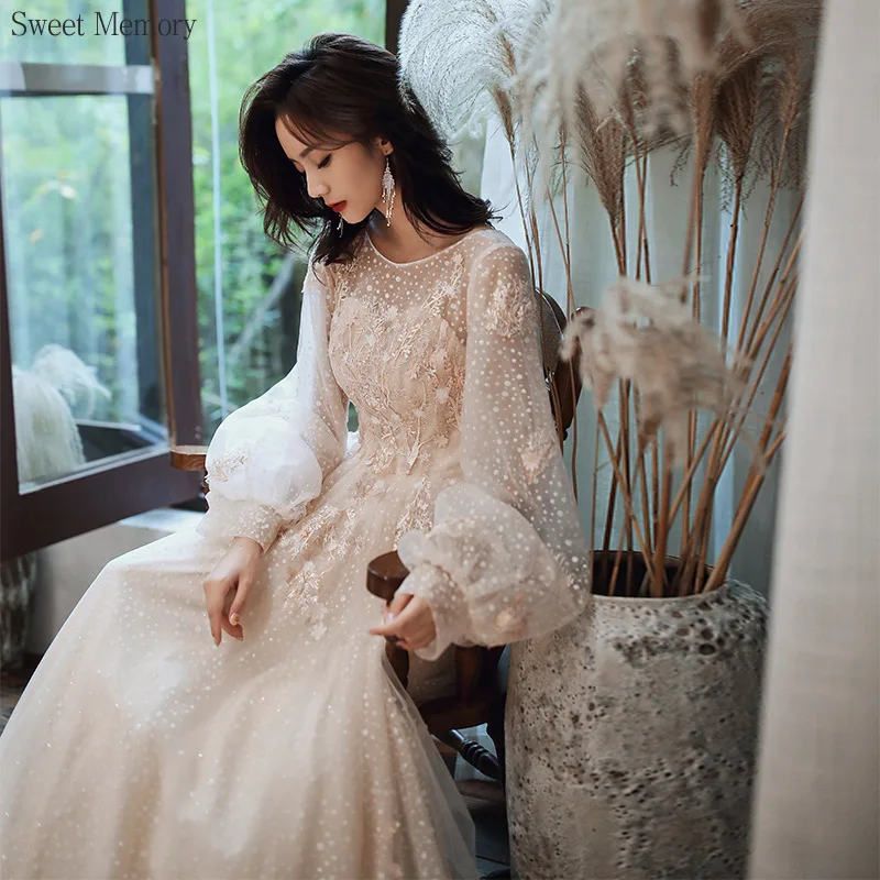 

N1160 Женские банкетные вечерние платья для девочек, тюлевая одежда, милое платье на день рождения с эффектом памяти, модное платье для выступлений с длинными рукавами