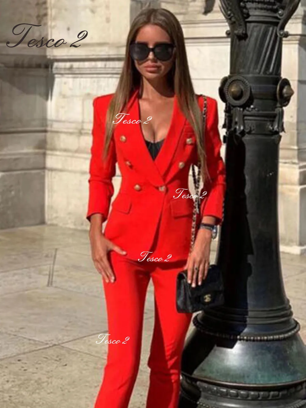 Bright Red Women Suit Bright Eye-Catching Suit For Women For 2 Piece Jacket Blazer Pants For Casual Daily Suit