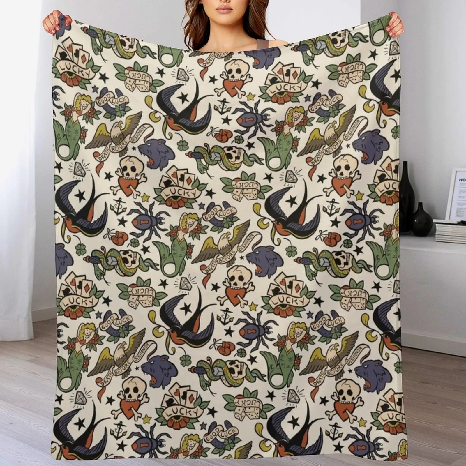 

Flash Tattoos Throw Blanket warm for winter Furrys Quilt Blankets
