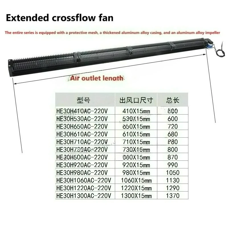 Crossflow impeller diameter 30mm, ultra-long tubular fan, all-copper wire, low-noise long strip fan, 220V small wind type
