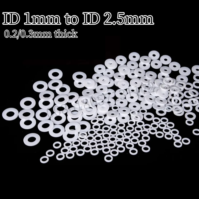 100PCS PTFE Non-stick Spacers Shims ID1~2.5mm Chemical Resistant Sealing Gasket Low Friction Washer Industrial Hardware Fittings