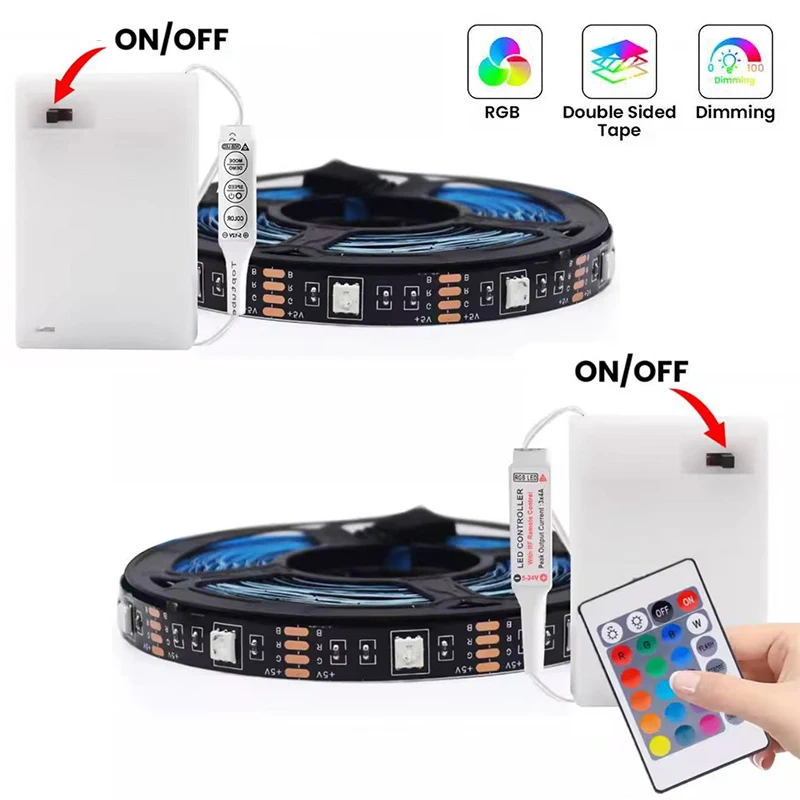 

DC 5V 5050 RGB Strip LED Light Battery Powed Waterproof Ribbon Tape Stable Led Strips Indoor Outdoor Decoration Remote Control