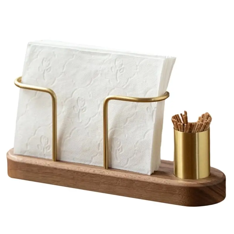 

A84X-Деревянный держатель для салфеток и металлический органайзер для зубочисток, настольный органайзер для хранения салфеток