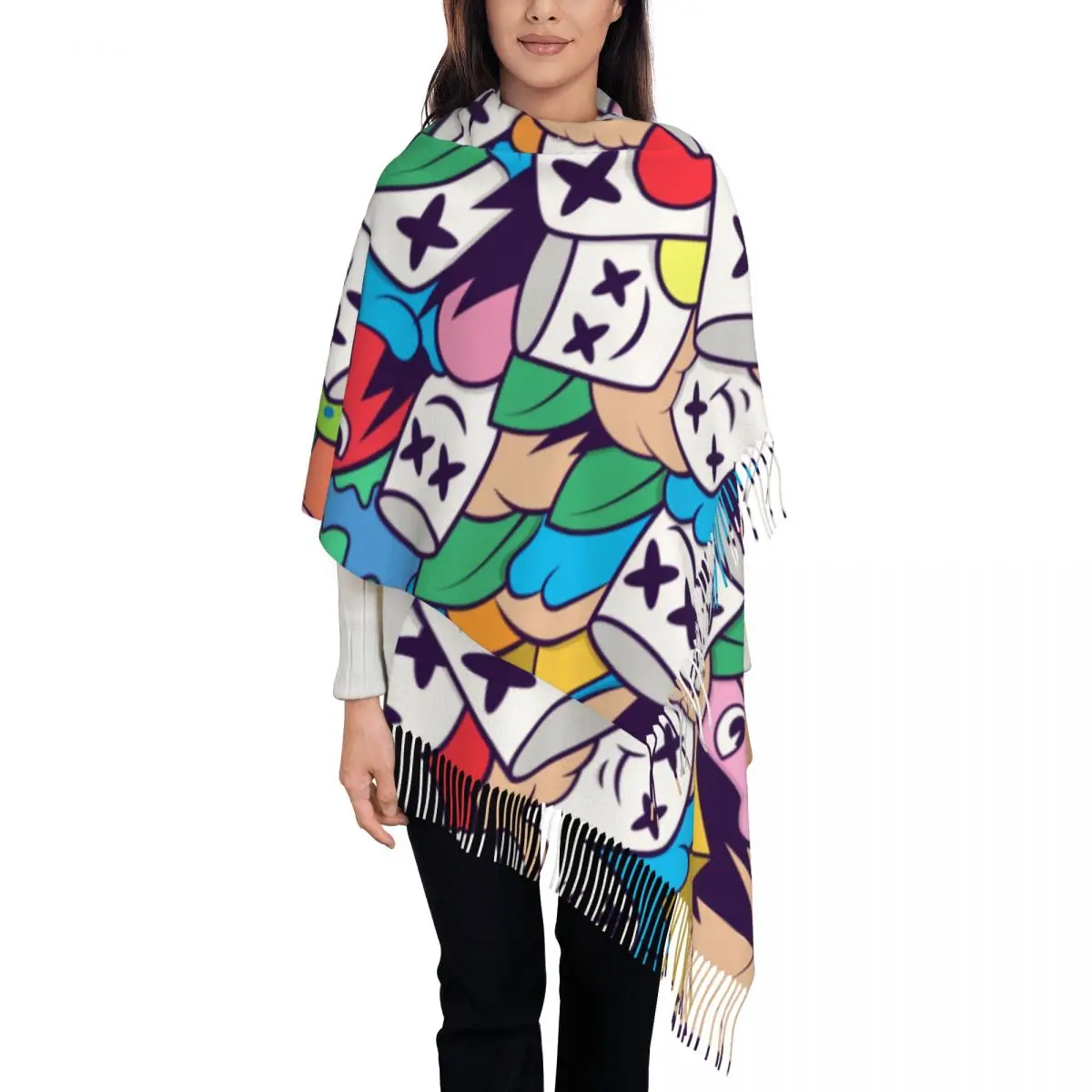 

Женские длинные шарфы Marshmellos, американский производитель электронной музыки и DJ, женские зимне-осенние толстые теплые шаль с кисточками, шарф