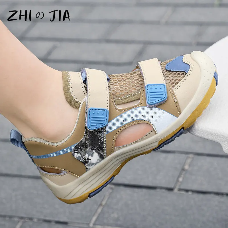 Sandalias Baotou para niños, zapatos informales transpirables con huecos de malla, zapatillas ligeras antideslizantes para turismo y montañismo al