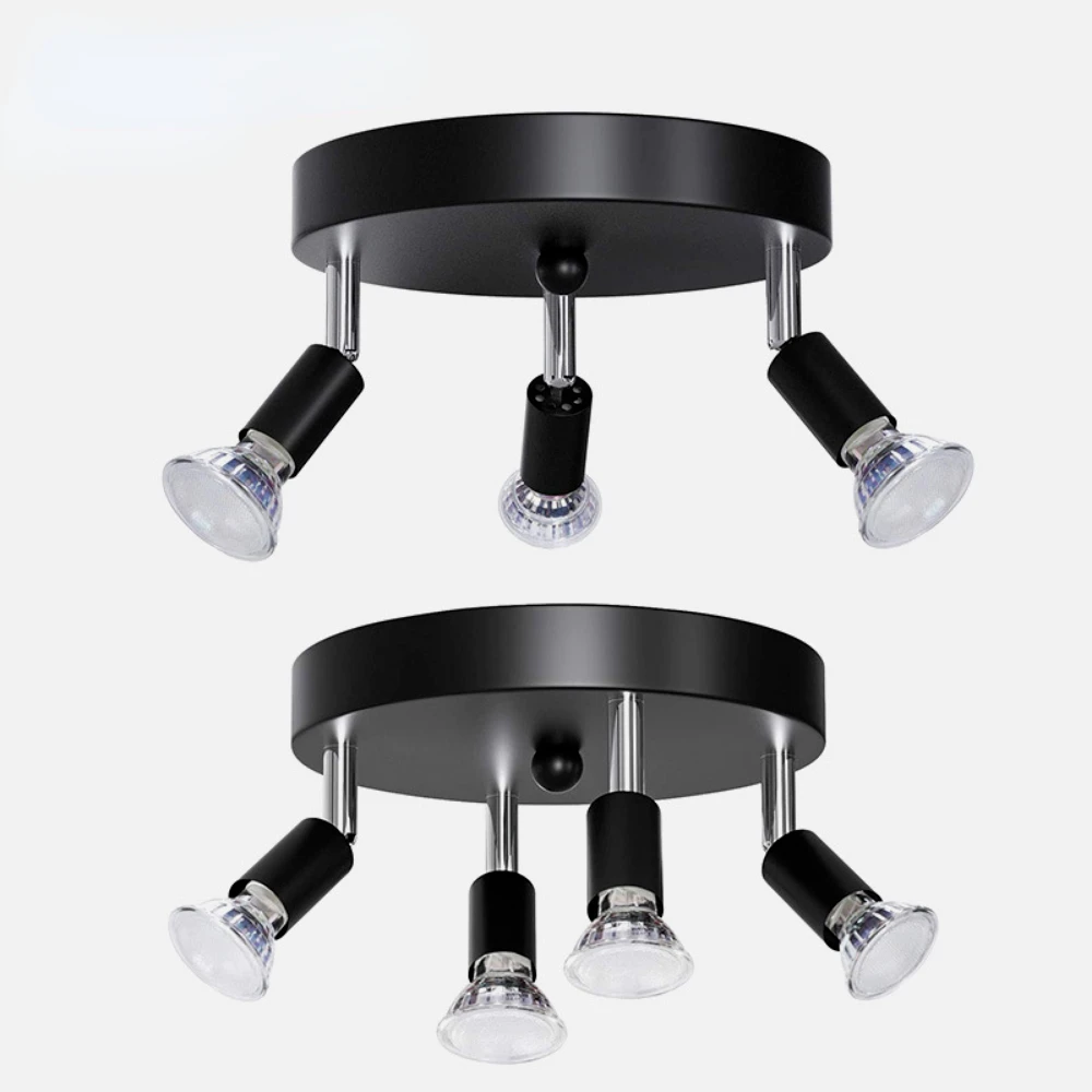 Teto LED Lâmpada Spot Lights, Superfície Montada, Chrome, Preto, GU10 Soquete, Aplicar para Indoor Living, Sala de jantar, Iluminação, 4 cabeças