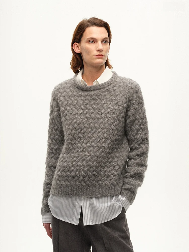 

Теплый вязаный круглый свитер Ne Camere, текстурированный классический мохеровый свитер, удобный крой, длинный све, осенне-зимний Faion Nemol