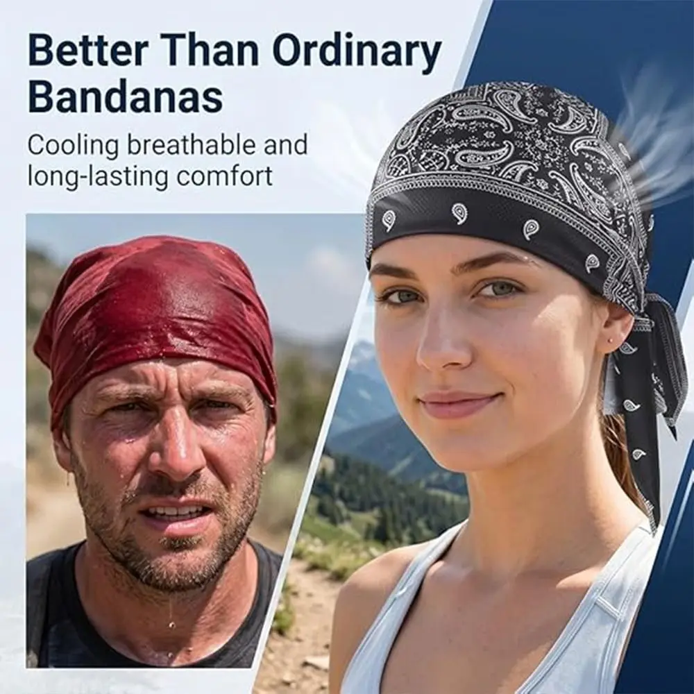 High Quality Paisley Print Hijab Caps Quick Dry Breathable Bandana Headscarf Adjustable Elastic Pirate Hat Outdoor Activities