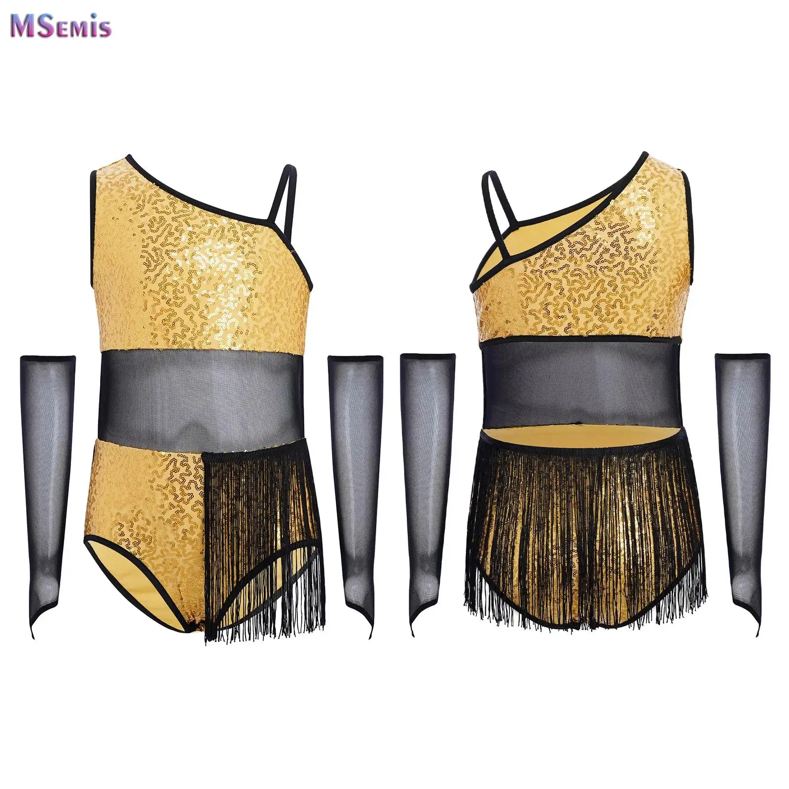 

Kids Girls Ballet Dance Tassels Skirts Leotards Dress Sequins Gymnastics Shorty Unitard Sleeveless Jazz Tango Rumba Costume