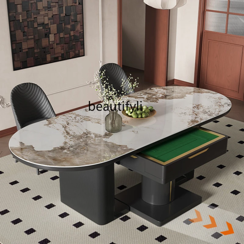 Automatic Household Dining Table Mahjong Table Dual-Use Dining Table Integrated Light Luxury Stone Plate Multi-Function