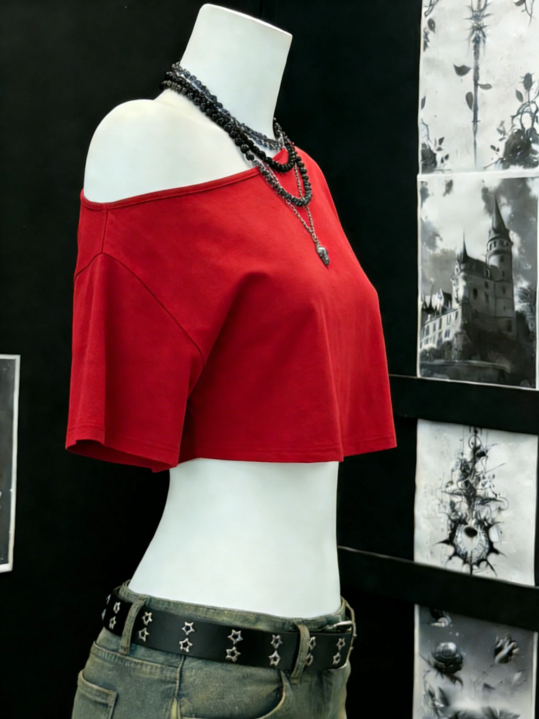 Damen One-Shoulder Kurzarm Crop-Top Asymmetrischer Ausschnitt Hochelastisches Weiches Leichtgewicht-Gewebe Locker Sitzend Y2K Alltag Ausgehzubehör – Detail 5