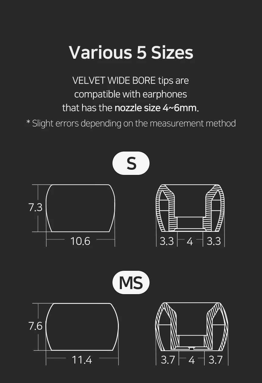 ELOIT/DIVINUS Velvet Wide Bore Silicone Earphone Eartips For 4-6mm Nozzle, Soft Deeply Ear Tips For Earbuds Tanchjim 4U,Davinci