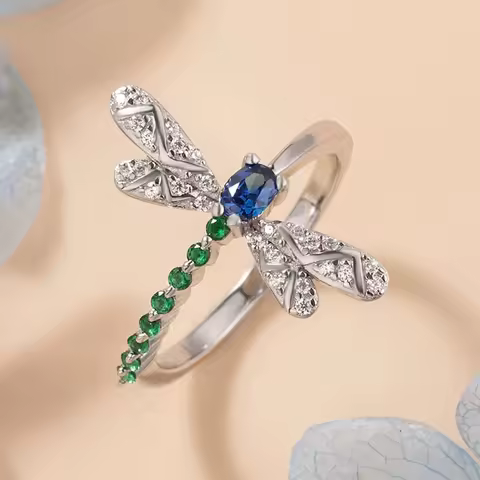Buyee 925 Sterling Silver Dragonfly Ring Excellent Color Zircon Jewelry for Women Fashion Party Fine Silver Ring Gift with Box