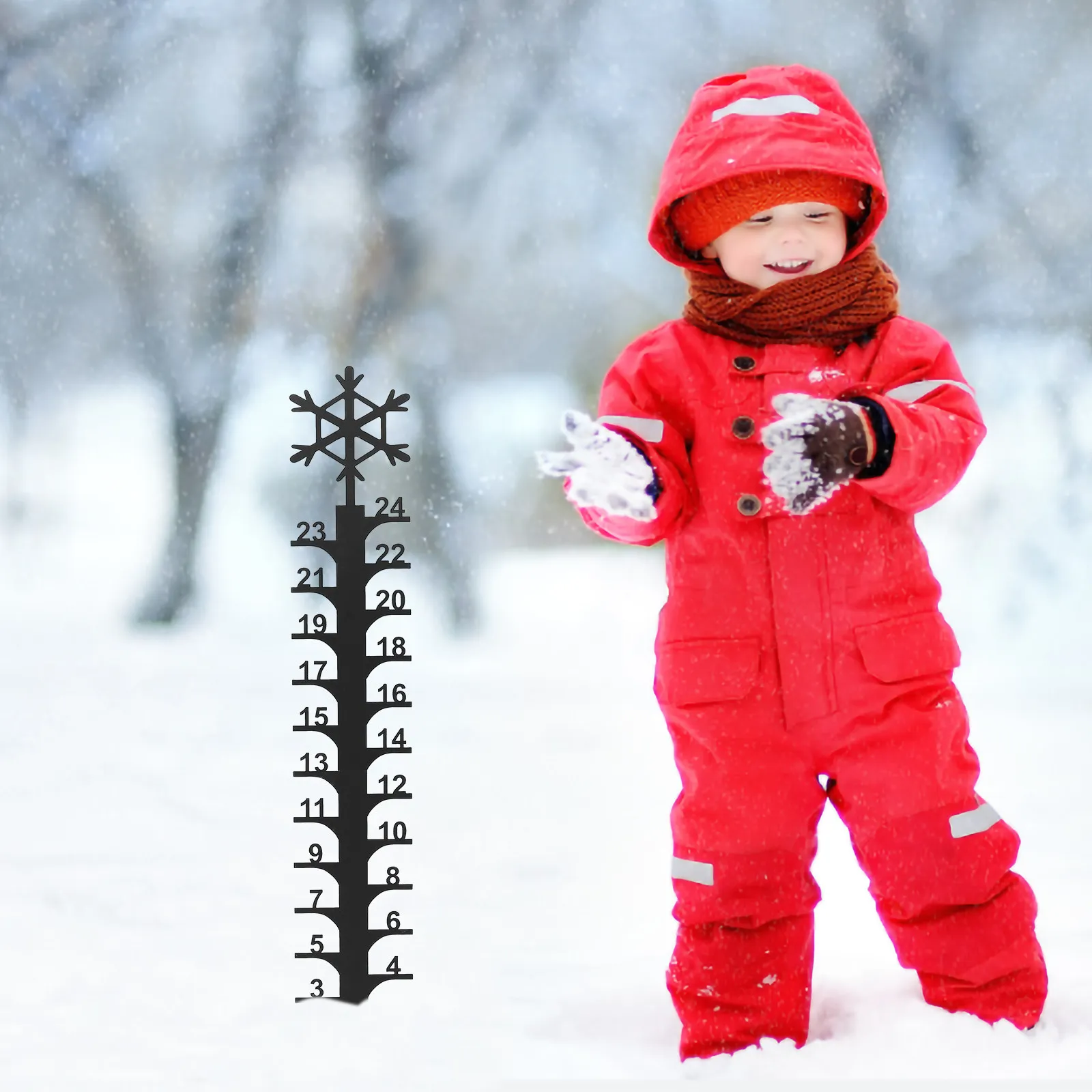 Christmas Snow Gauge Metal Snow Measuring Device Outdoor Garden Stake Decor with Clear Black Numbers for Lawn Yard Patio