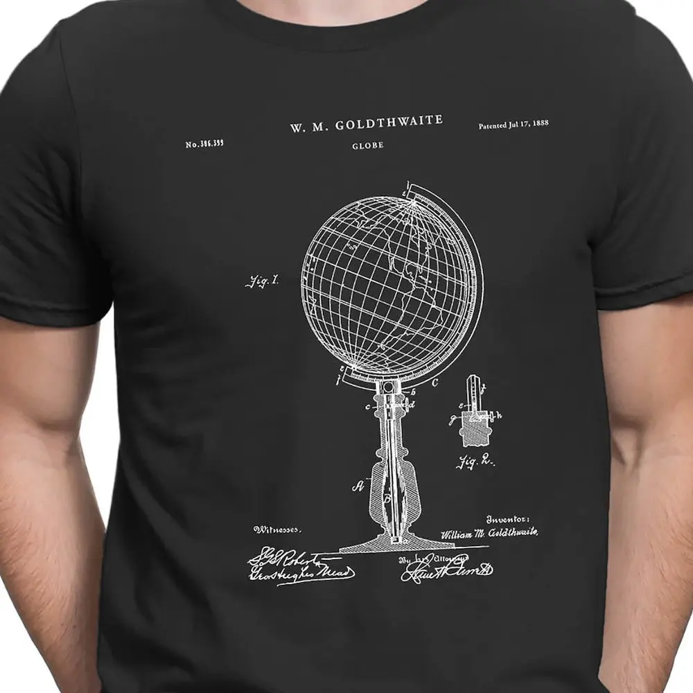 World Globe 1888 Patent T Shirt Vintage Geography Science Geology Library Old Pt367