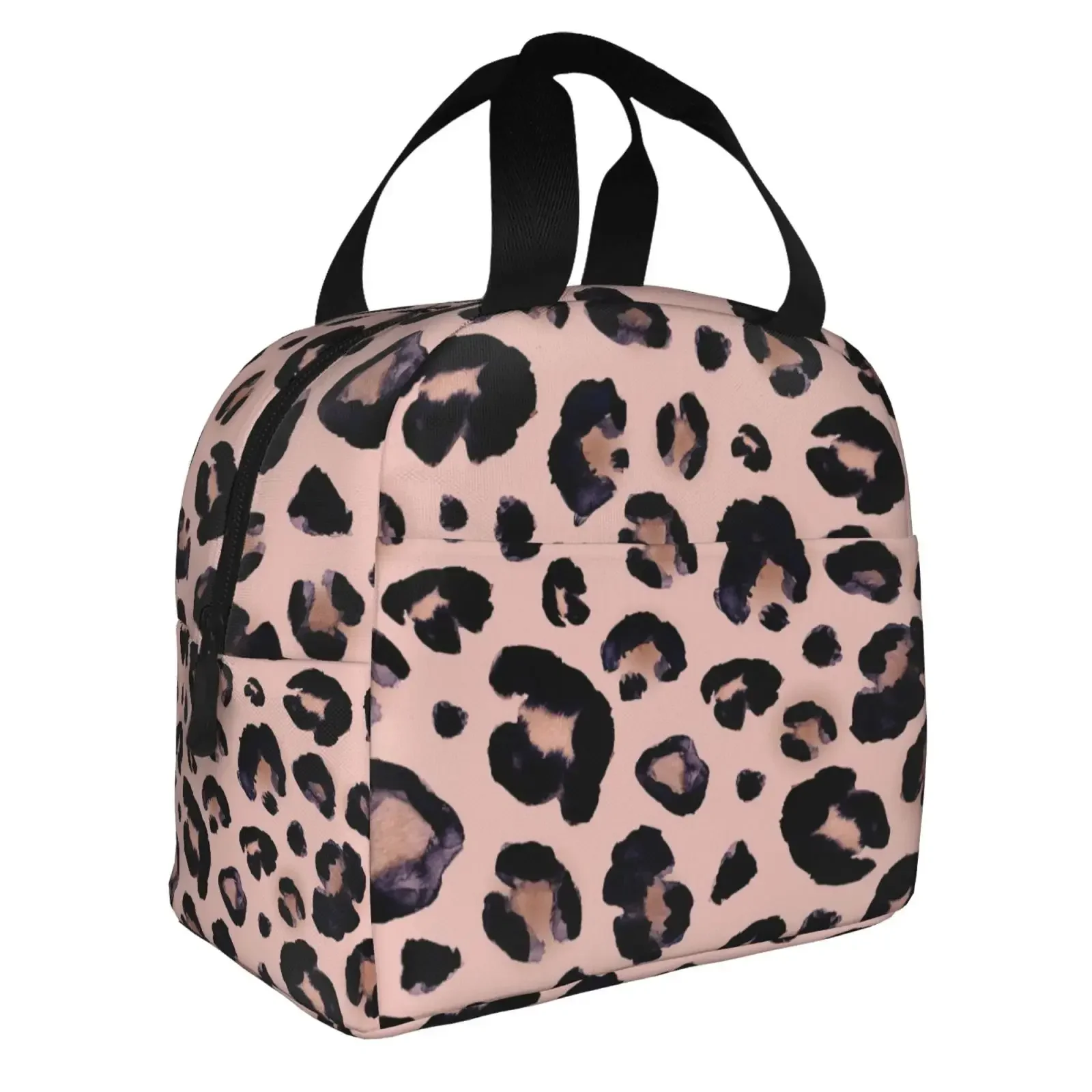 Pink Leopard Print Insulated Lunch Bag The Nightmare Before Christmas Portable Thermal Cooler Lunch Box Container Tote Bags