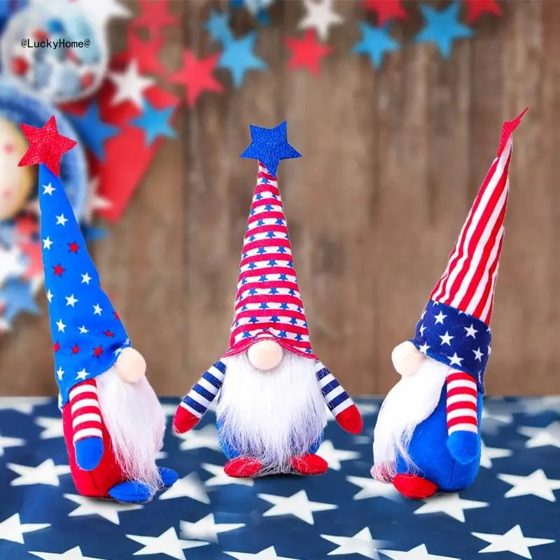 Patriotic Gnome American President Election Decoration Tomte Stripe Plush Faceless for Doll Veterans Day Elf Scandinavian 11UA