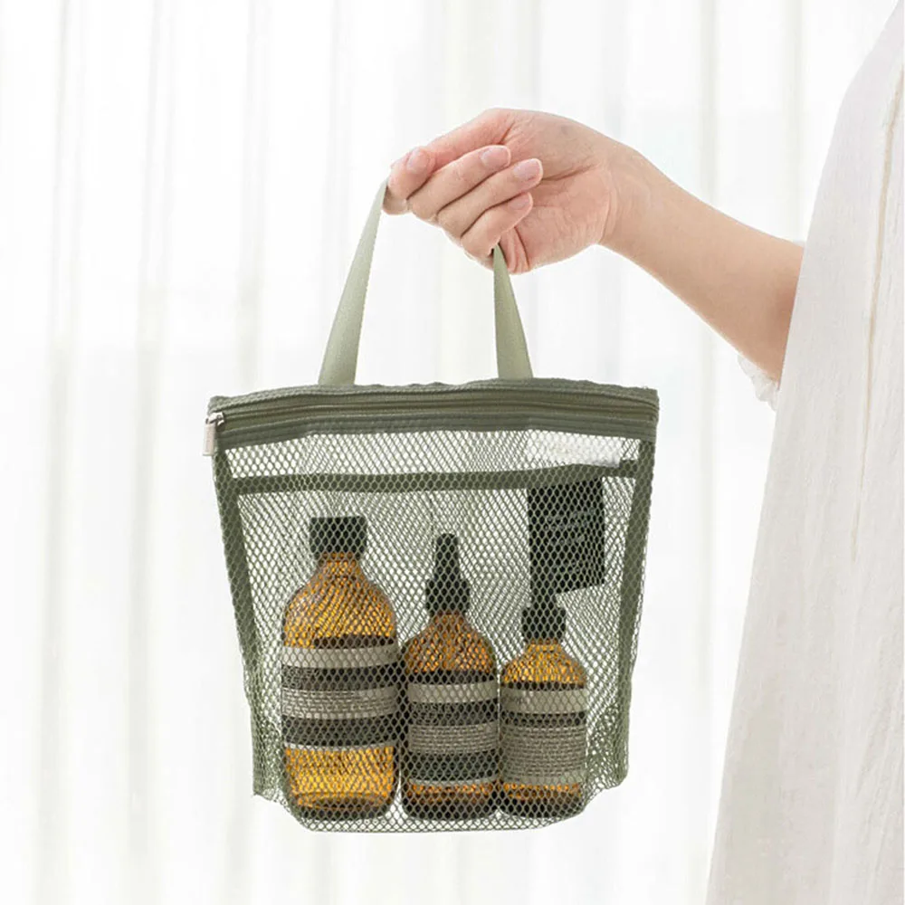 Mesh Bath Organizer Bag Portable Hanging Bag Tote Bag Shower Bag Toiletry Accessory Makeup Organizer Convenient Pockets