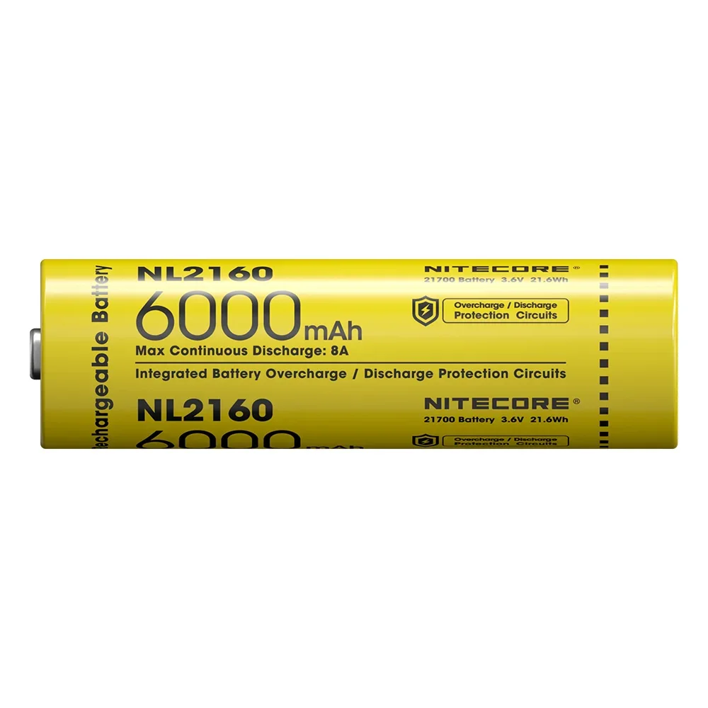 Original NITECORE NL2160 6000mAh 8A 3.6V 21.6Wh 21700 Protected Li-ion ButtonTop Rechargeable Battery IPX6 Rating Outdoor 1Piece