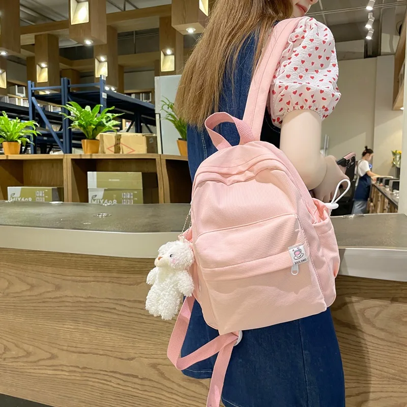 

BOMO Solid Colour Womens Backpack Simple Fashion Korean Style Backpacks for Ladies White Sweet Casual Versatile Female Bag