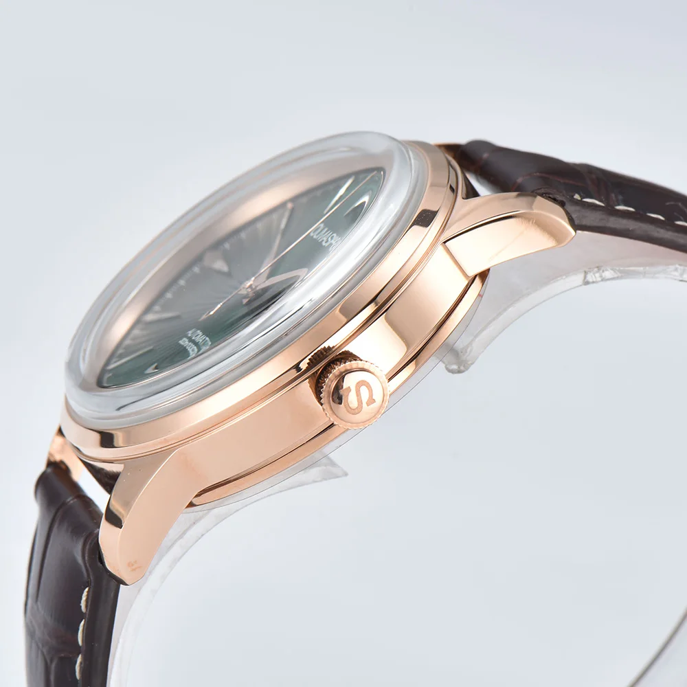 ค็อกเทลนาฬิกา 40.5 มม.นาฬิกาอัญมณี Series NH35 อัตโนมัตินาฬิกาผู้ชาย 10ATM Mineral Glass สายหนังกันน้ํา