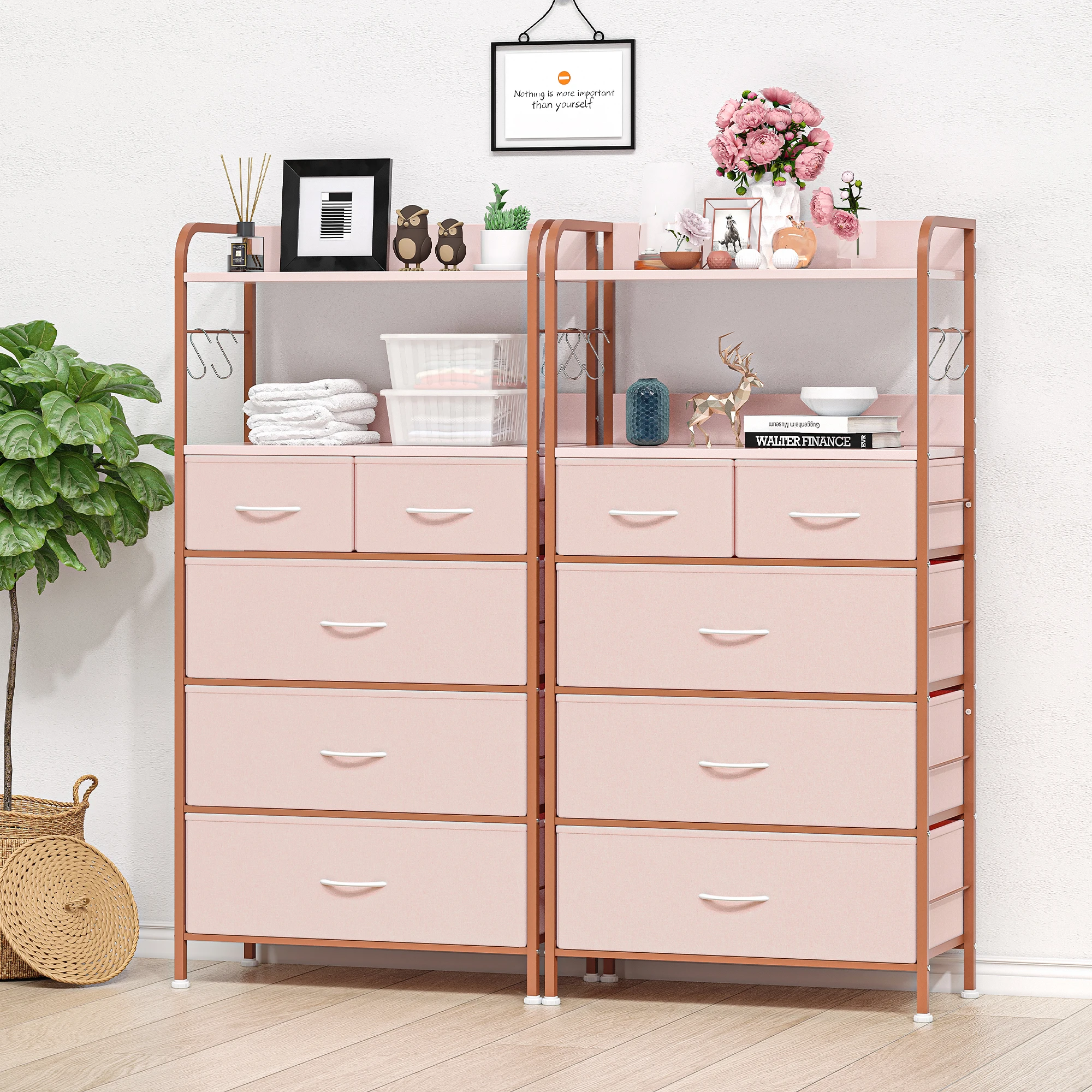 

Dresser For Bedroom With 5 Drawers, Small Dressers & Chests Of Drawers, Vertical Fabric Tower Drawer Organizer Unit For Closet