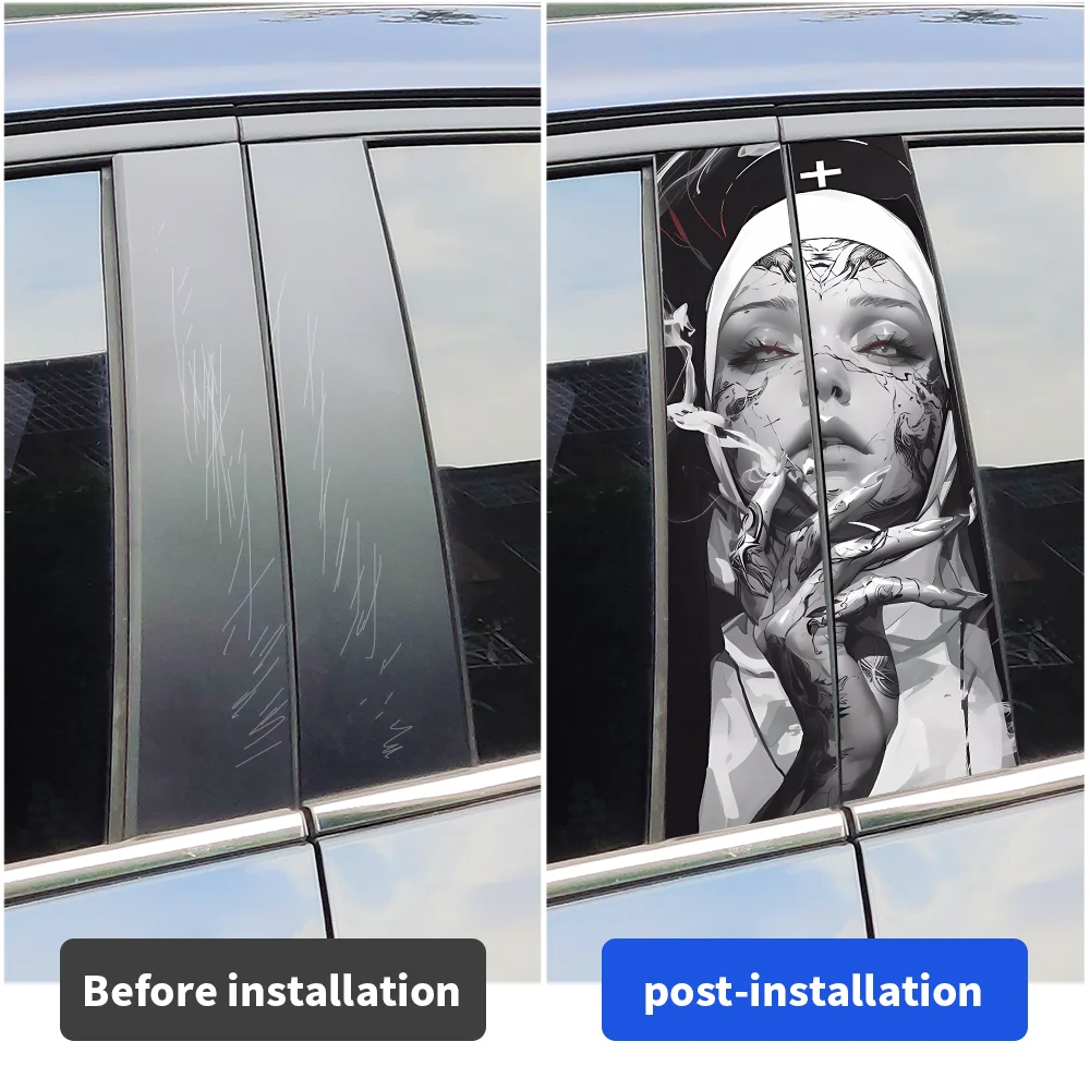 Gothic Nun Sister Car Stickers Auto B-pillar Car Center Column Decor Cover Scratches Waterproof Sunscreen Vinyl Decal Accessorie