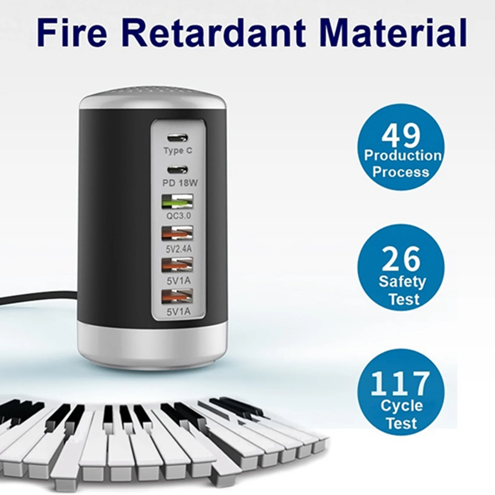 

FULL-2X 65W USB Fast Charger HUB Quick Charge QC3.0 Multi 6 Port USB Type C PD Charger Charging Station(Black) US Plug