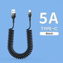 5A Car Spring Retractable Data Cable USB A To Type C Fast Charging Cable for Huawei Xiaomi Phone USB Type C Charging Cable