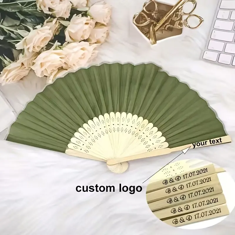 12 Sets/26 Sets/35 Sets/40 Sets of Personalized Custom-Made Fresh Green Folding Fans, Handheld Folding Fans for Women, Including Green Bows, Transparent Gauze Bags, and Wedding Party Decorations Suitable for Bridal Gifts, Return Gifts, Wedding Party Gifts, Birthday Party Gifts, Bridesmaid Group Photo Props, Summer Fans, Event and Party Supplies, Very Suitable for Valentine's Day, Wedding Party Favors.
