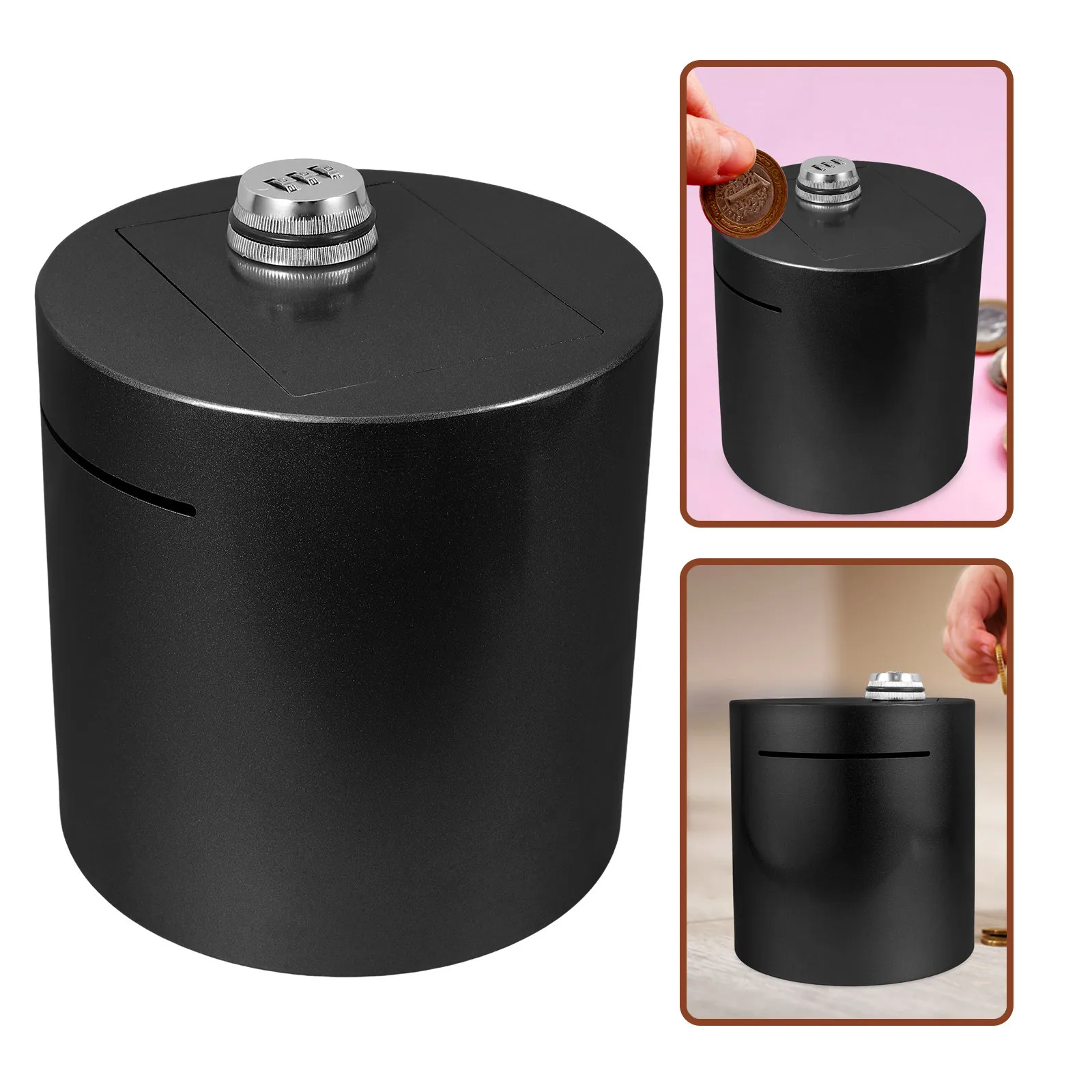

Cylinder Shaped Metal Piggy Bank for Adults Rugged Iron Construction Password Lock Coin Container Money Saving Box Home Office