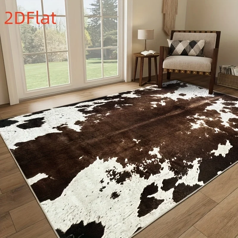 Tapis de sol 2D en flanelle imprimé cuir de vache, antidérapant, texture simili cuir, pour salon, chambre, style ranch, décoration de sol rustique