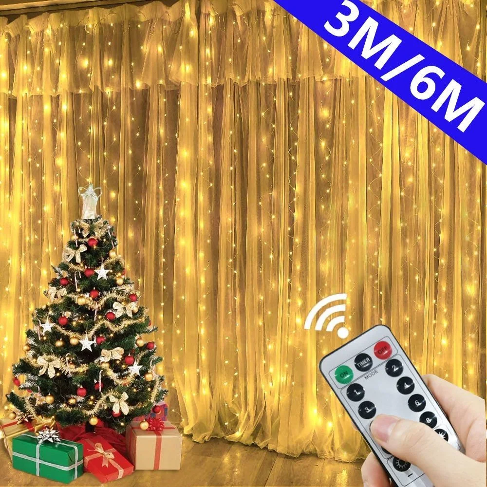 

Christmas Curtain Garland LED Lights String USB Remote Control Fairy Lights Wedding Holiday Decoration for Bedroom Home Outdoor