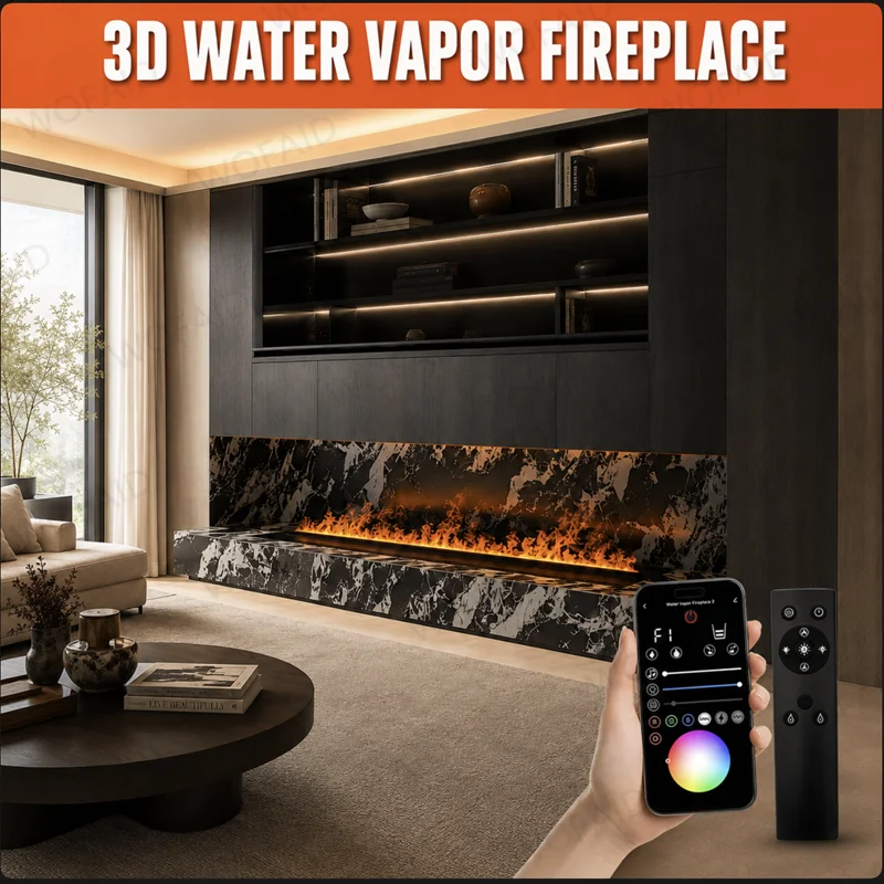 3D Steam Flame Electric Fireplace RGB Water Mist Fireplace 3D Dynamic Flame with Touch Panel and Remote for Hotel Lobby Villa