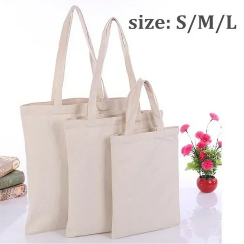 White Large Capacity Canvas Shoulder Handbag Folding Eco-Friendly Cotton Tote Bag Reusable DIY Painting Shoulder Bag Grocery Bag