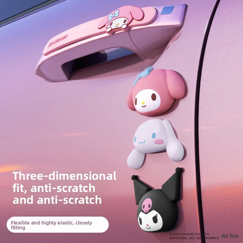 

4PCS Kuromi Silicone Car Door Anti-Collision Strip Shock Absorber Scratch Resistant Sticker for Rearview Mirror Protection