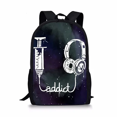 Mochila con patrón de auriculares para adolescentes, bolsa de libros para hombres y mujeres, mochila multifuncional de viaje para niños, diseñador de moda